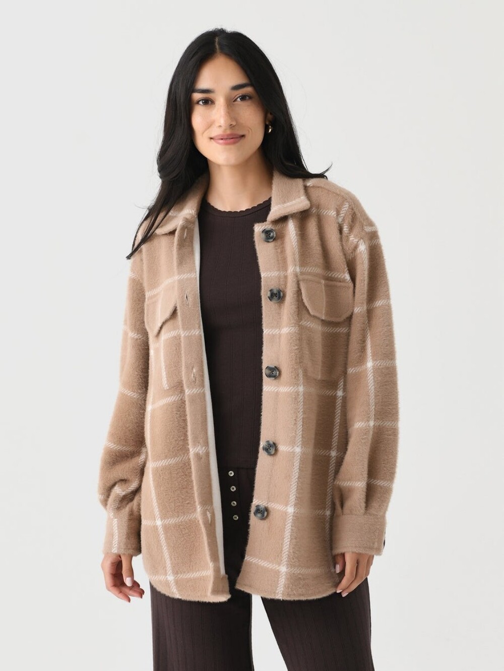 Z Supply Women's Plaid Tucker Jacket in Heather Taupe Size Large